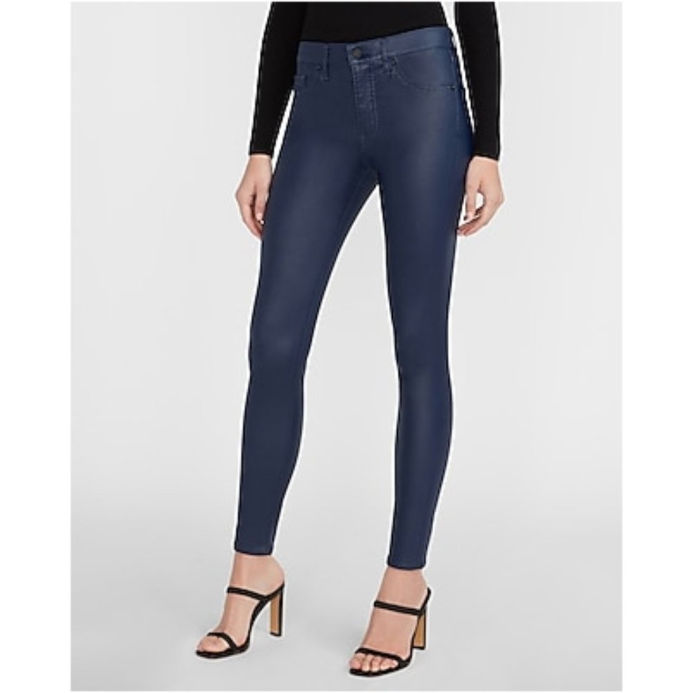NWT Express Midnight Coated Mid Rise Skinny Blue Jeans